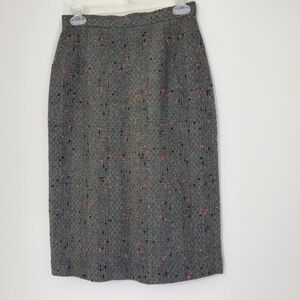 Vintage Cassidy Green w/ Multiple Colors Wool Skirt with back zip & pleat, Sz 8